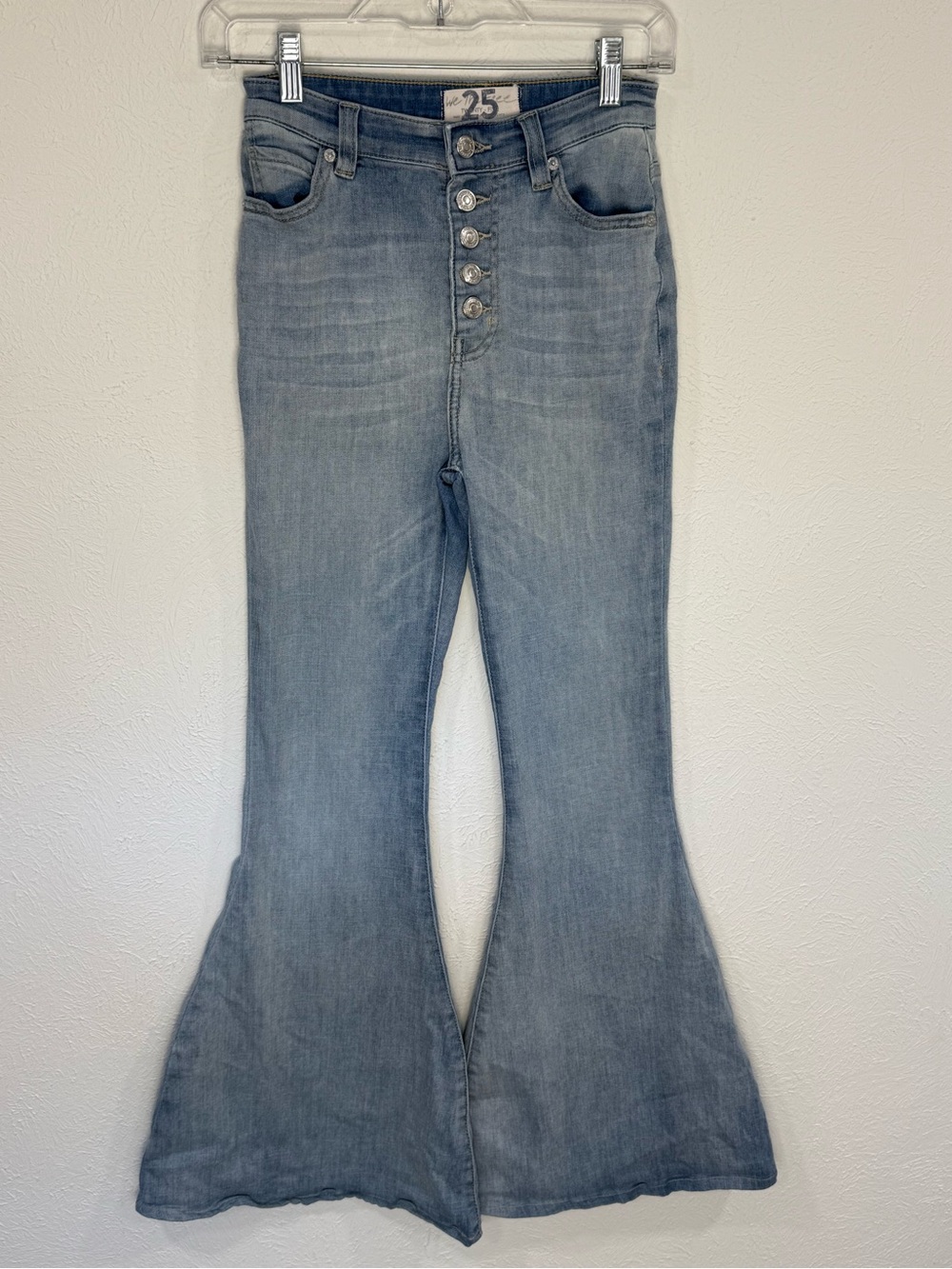 Free People We The Free Button Fly Super Flare Jeans Light Wash 25